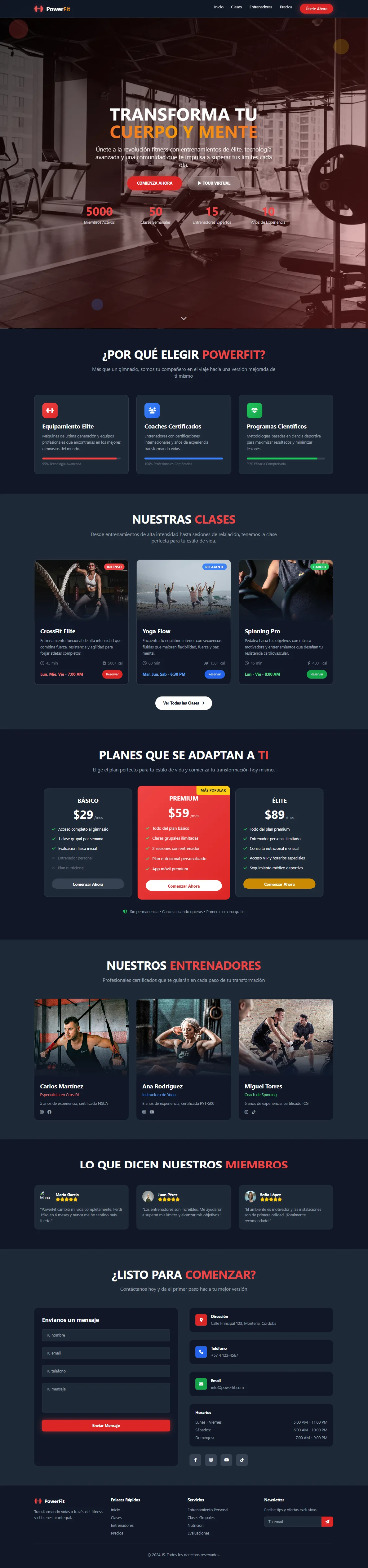 Sitio web de gimnasio - Concepto Fitness Montería