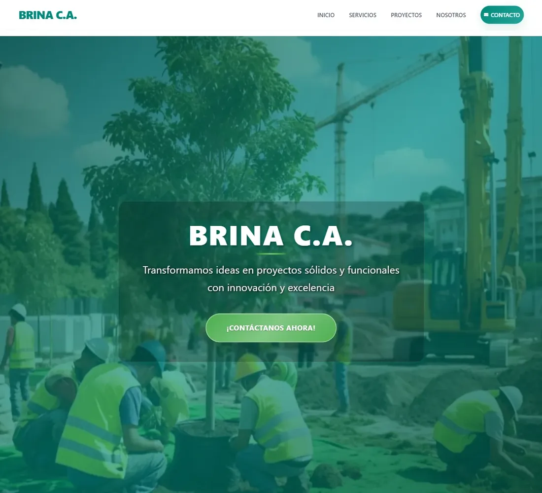 Portada del sitio web de BRINA C.A., firma de ingeniería, arquitectura y paisajismo