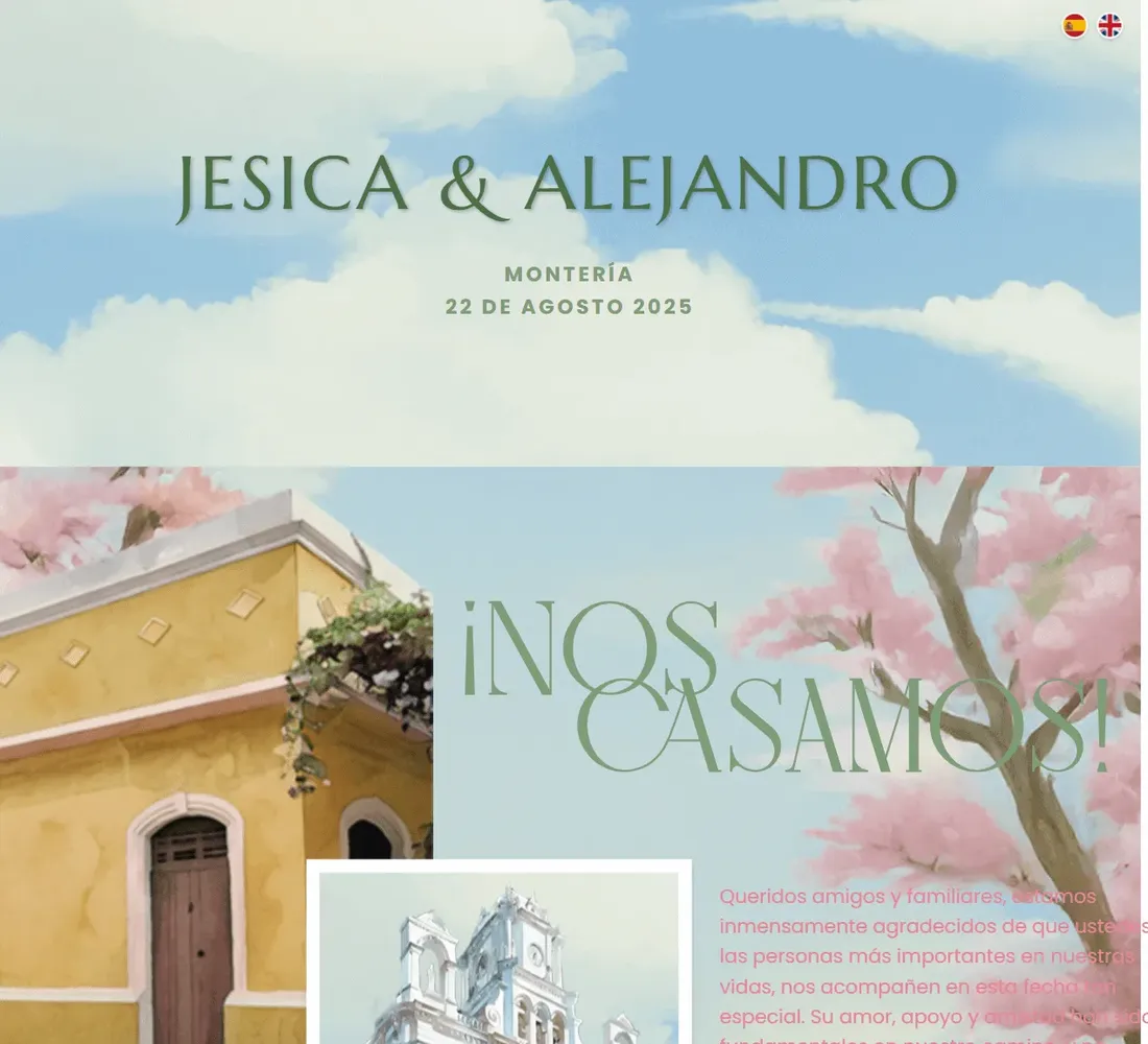 Portada de la página de boda de Jesica y Alejandro en Montería