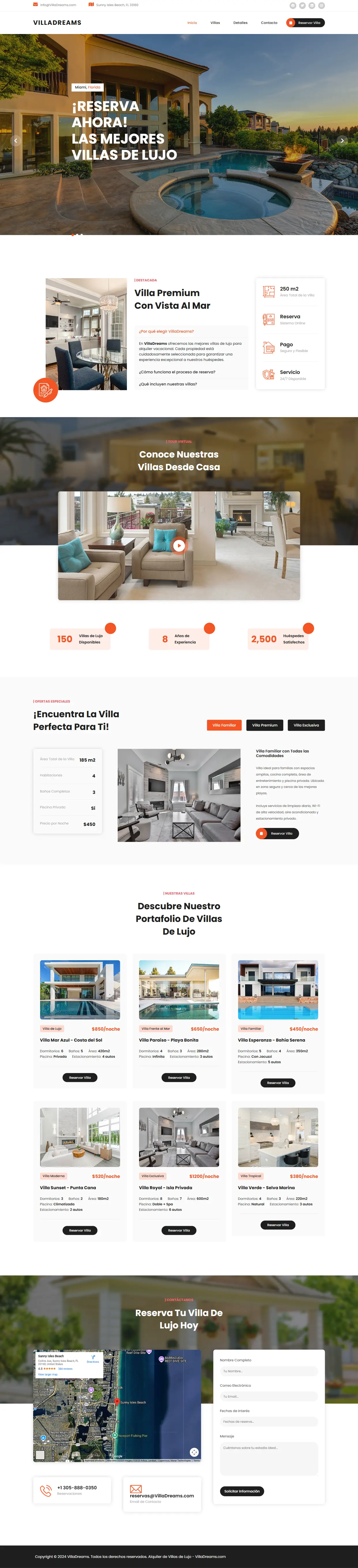 Sitio web de hospedaje turístico - Concepto Villa Dreams